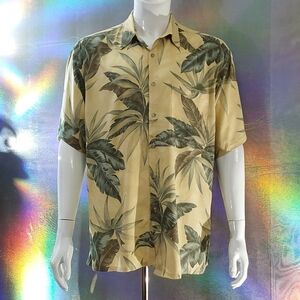 HOLLIS RIVER Men's Hawaiian Leaf Print Shirt LARGE